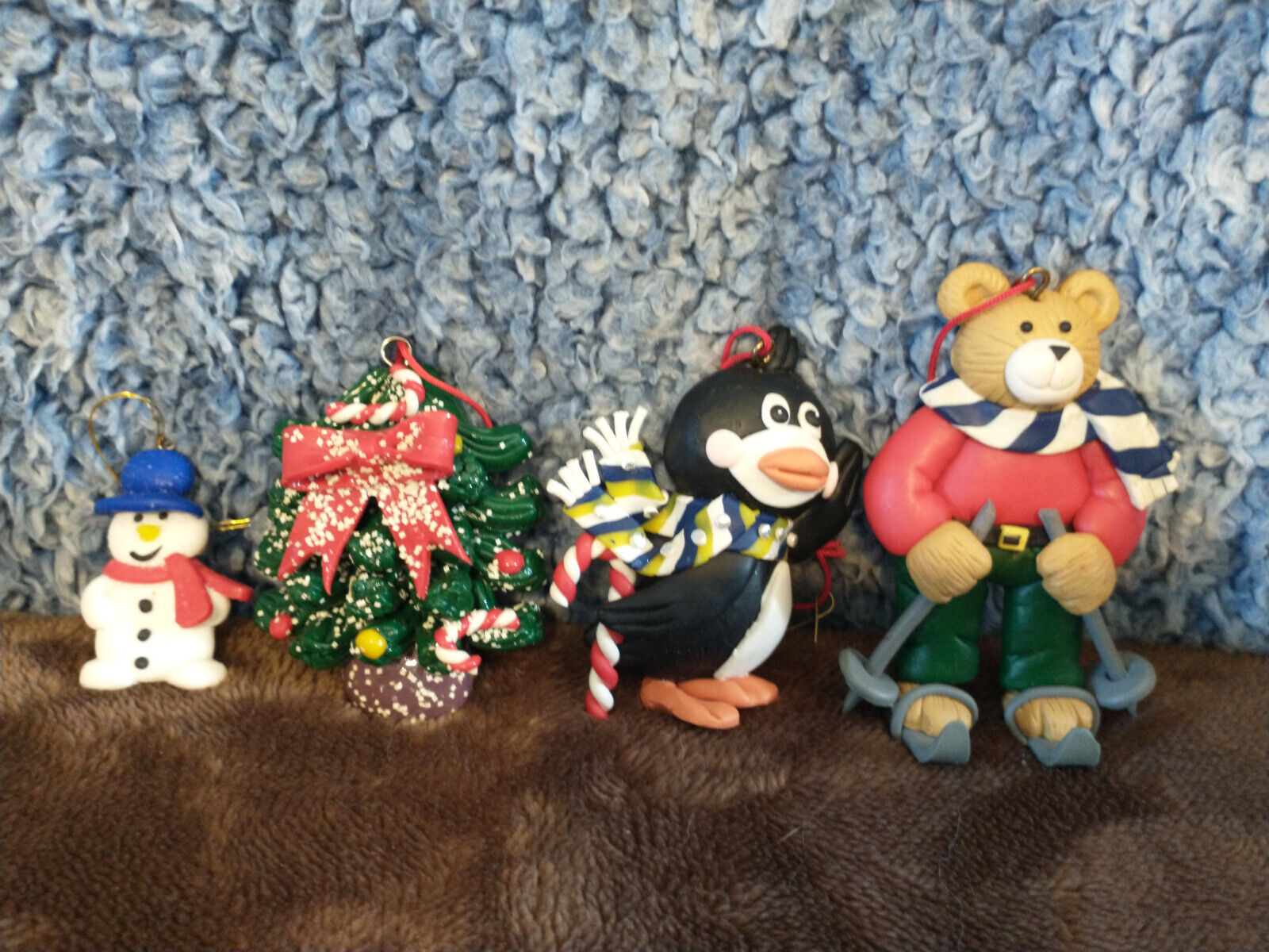 Vintage Bear, Penguin, Christmas Tree, Snowman, Pencil Clay Dough Ornaments