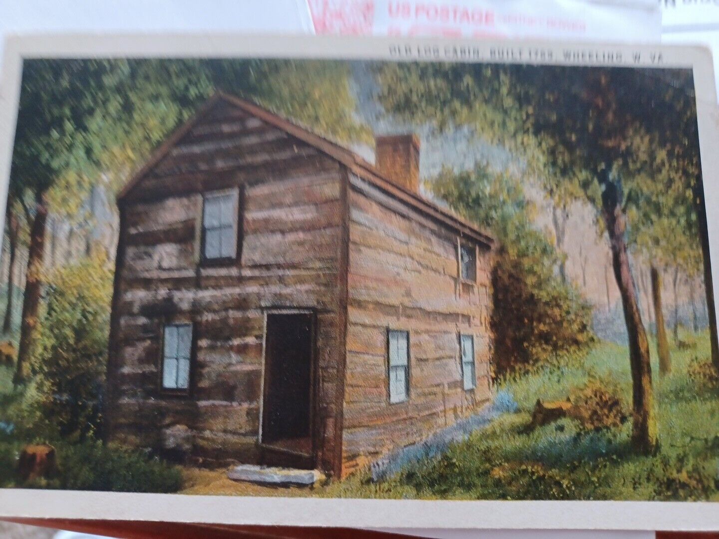 Wheeling WV-West Virginia, Old Log Cabin, Antique Vintage Postcard posted 1925