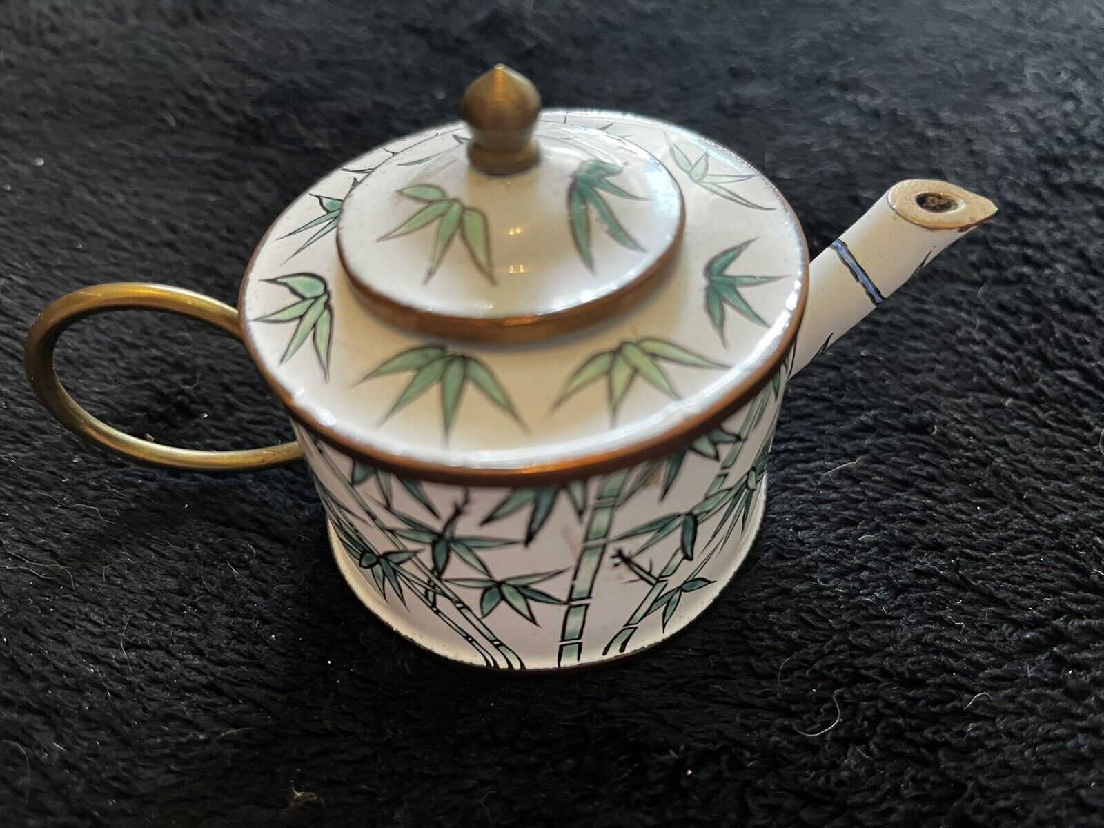 Vintage Tagore Miniature Enamel Teapot Bamboo Styling