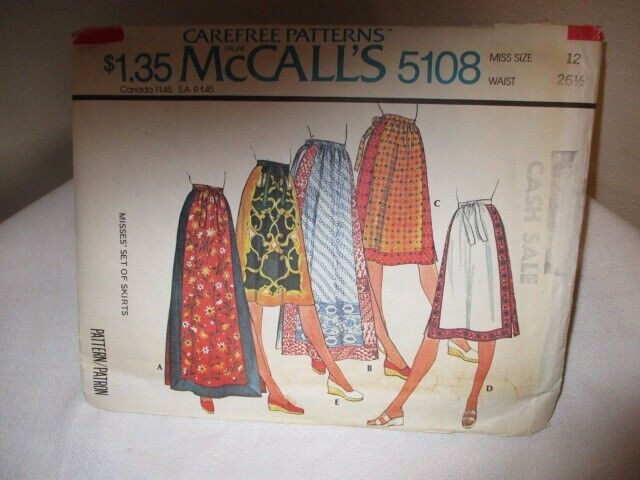 VTG NIP 1976 McCall\'s Pattern #5108 5 Different Skirt Patterns Size 12