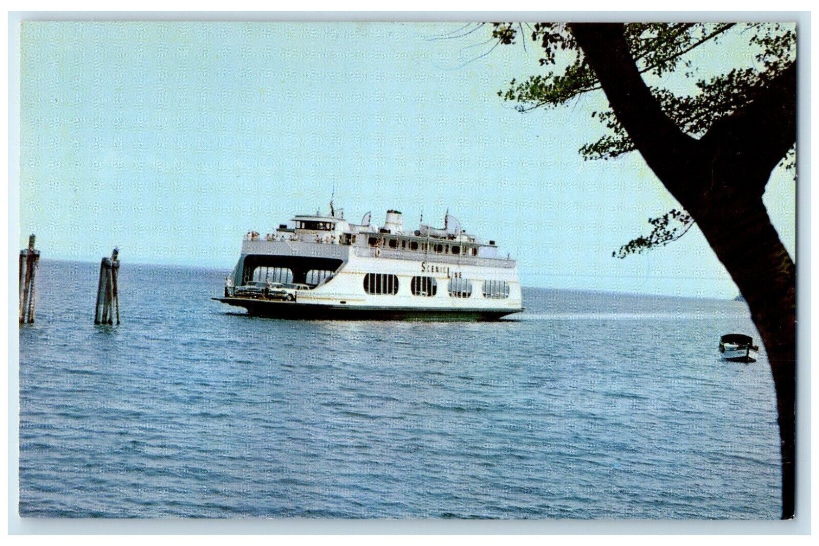 c1950's MV Champlain Ferry Crossing In North America Burlington VT Postcard