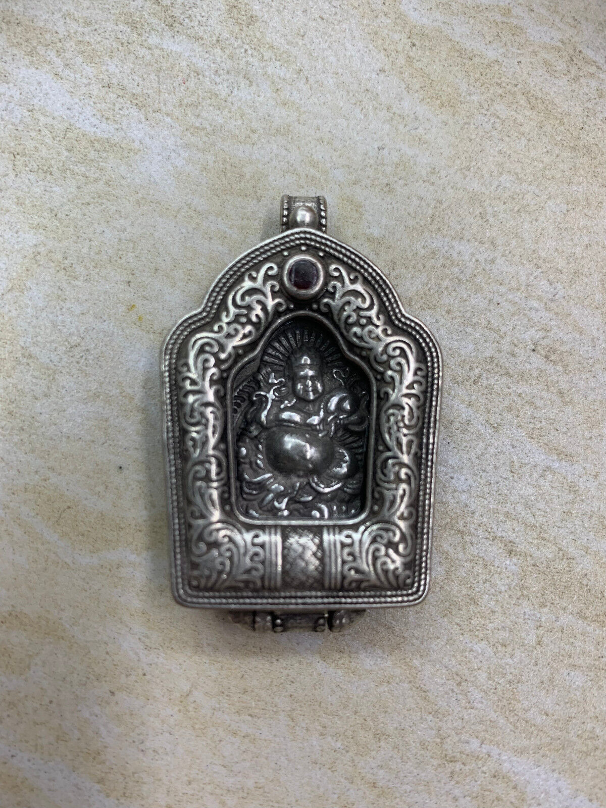 Hand Made Tibetan Silver *The Kubera* Prayer Box Pendant