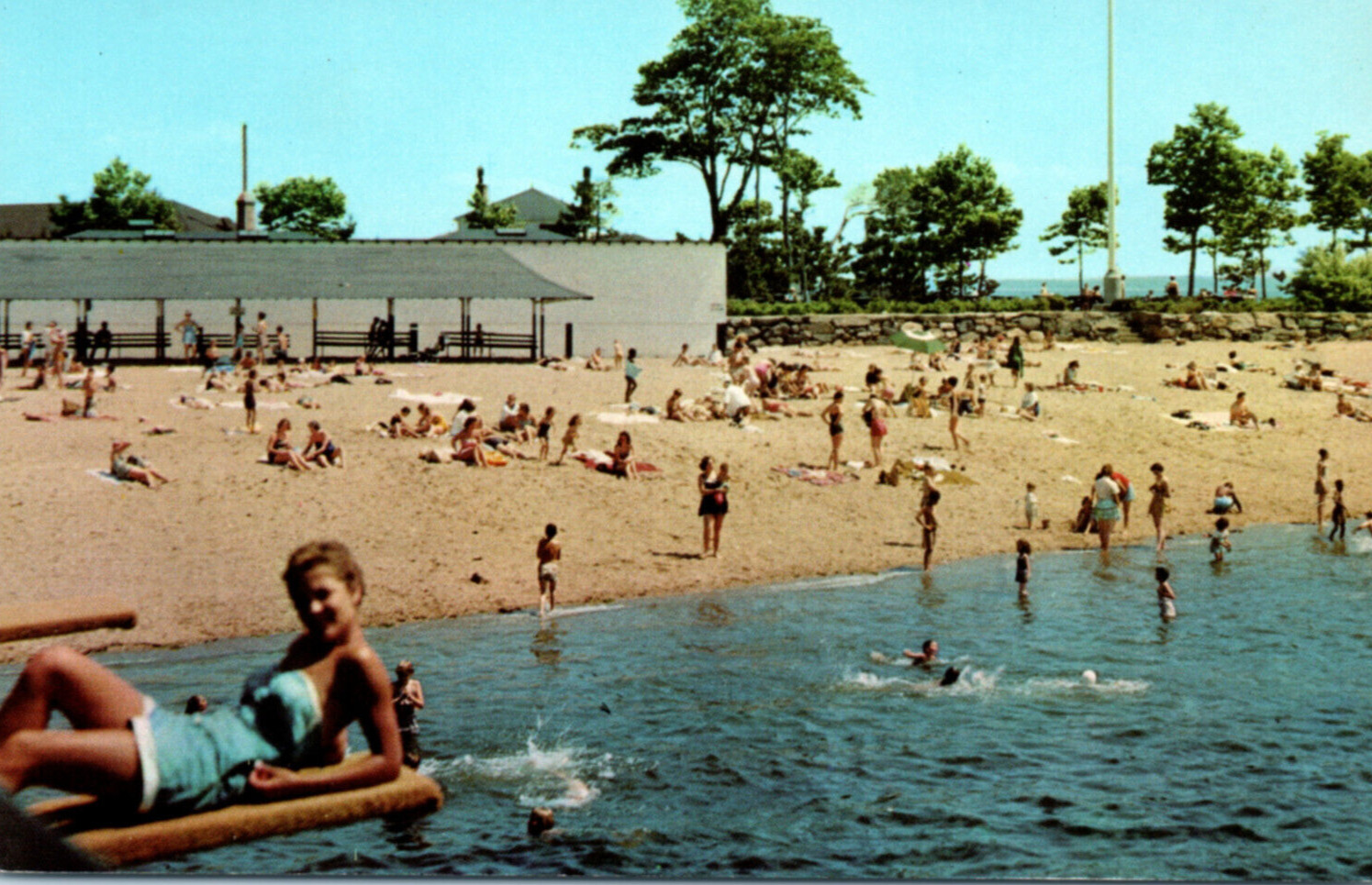 Greenwich Connecticut Island Beach Diving Board Vintage Postcard