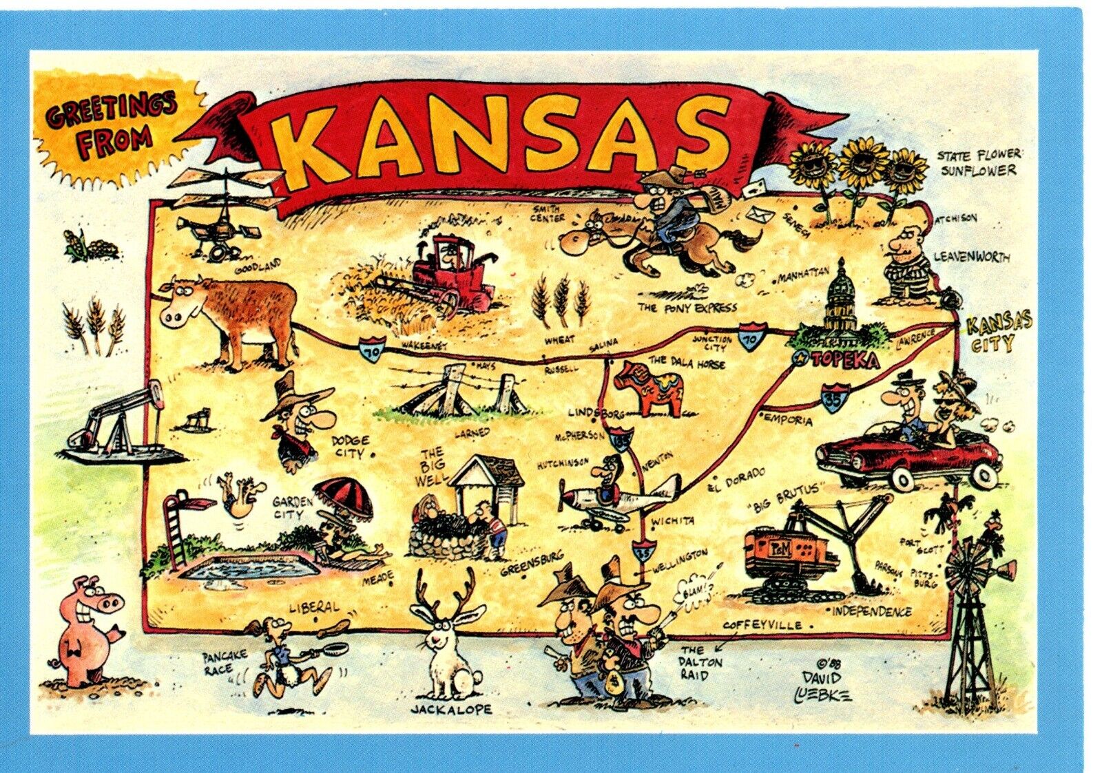 Postcard Map, Greetings from Kansas