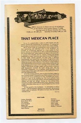 That Mexican Place Menu S Syracuse Denver Colorado 1990\'s