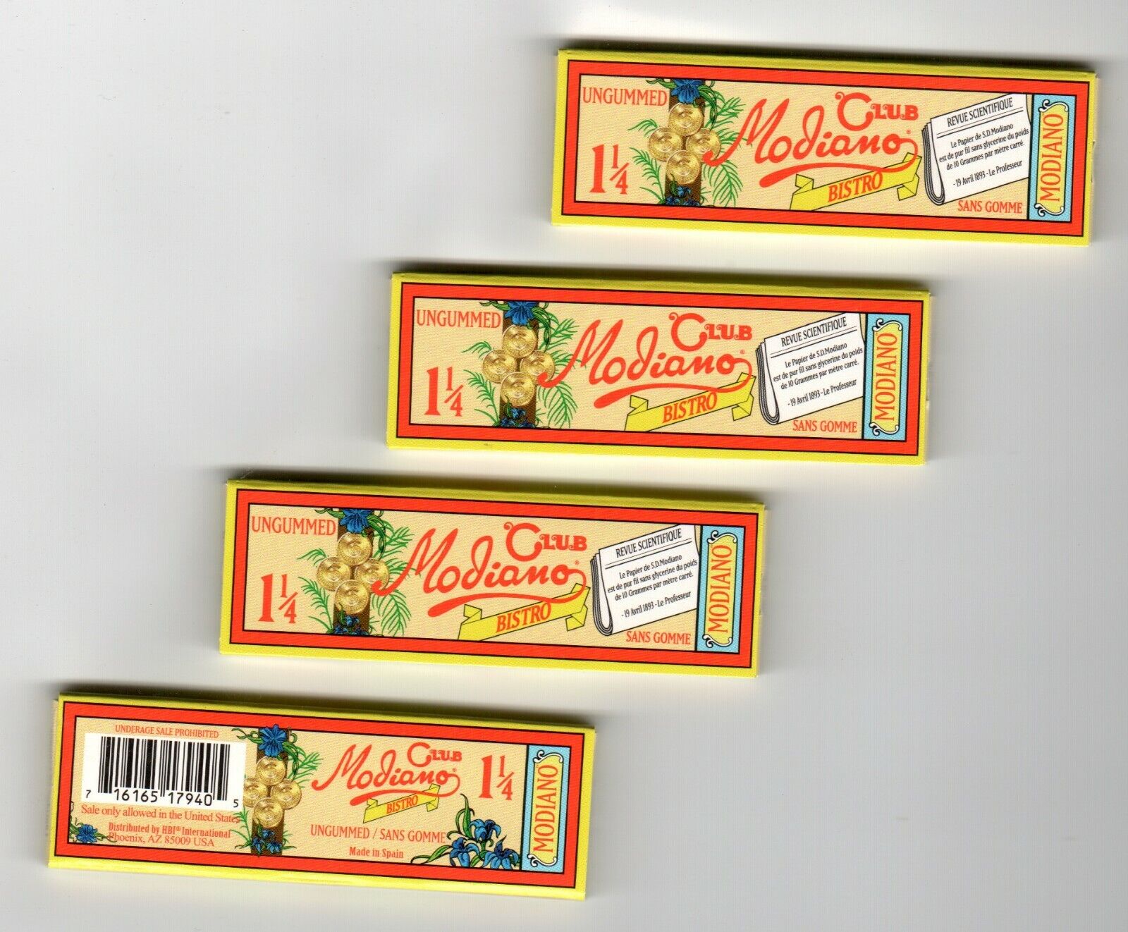 4X Packs of CLUB MODIANO ROLLING PAPERS 1 1/4 SIZE UNGUMMED 32 LEAVES PER PACK 