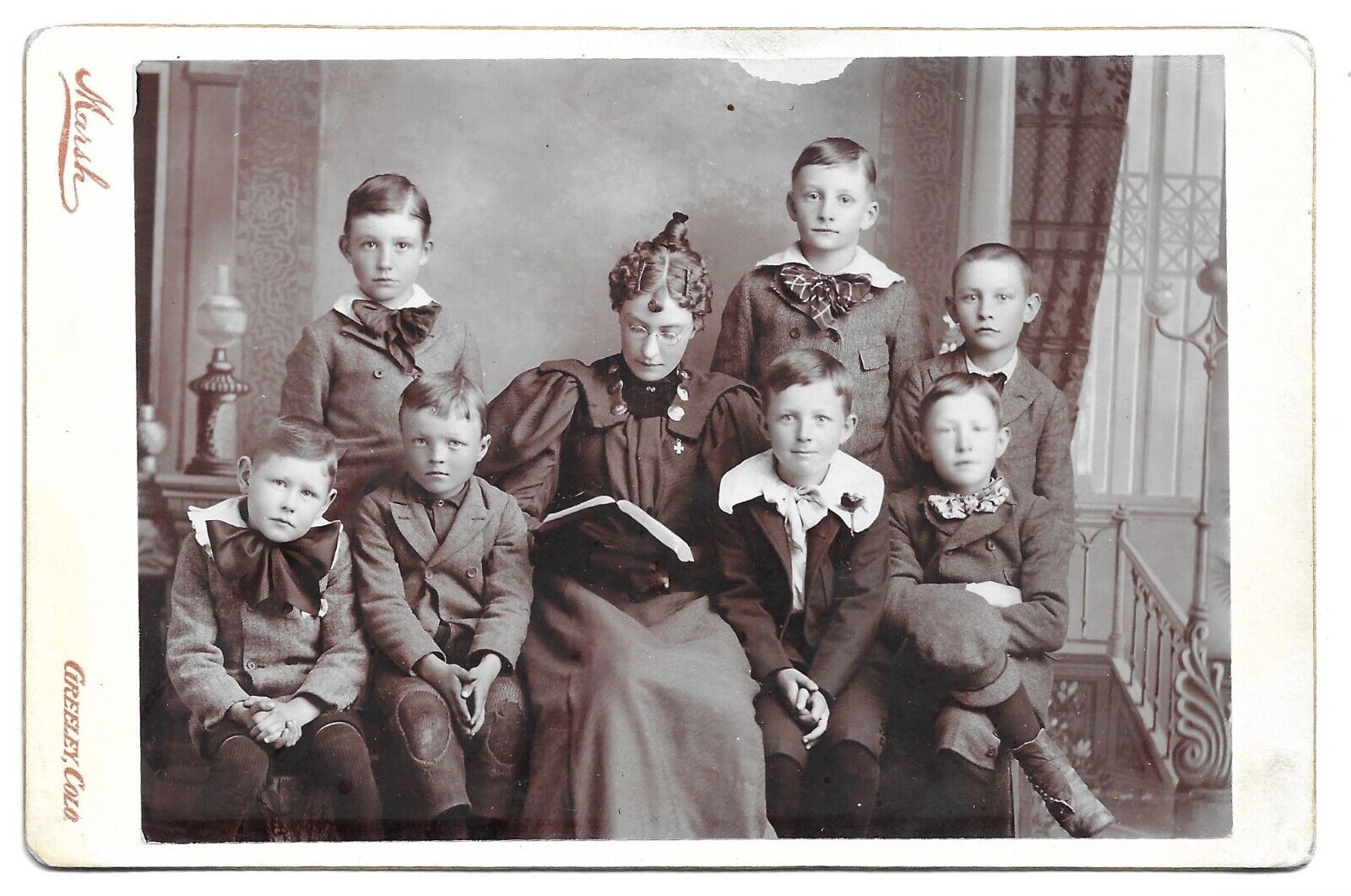 Greeley Colorado, Teacher Reading To Students? Antique Cabinet Card Photo