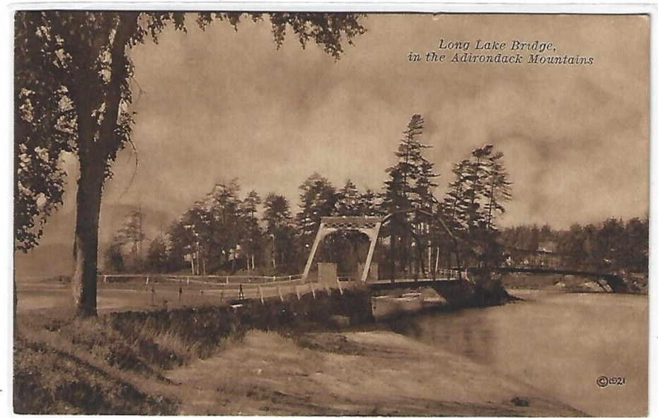 RPPC Long Lake Bridge Adirondack Mts New York Postcard