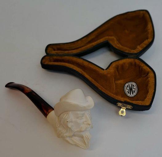 Buffalo Bill Hand Carved Block Meerschaum Pipe & Case from SMS Turkey Unused New