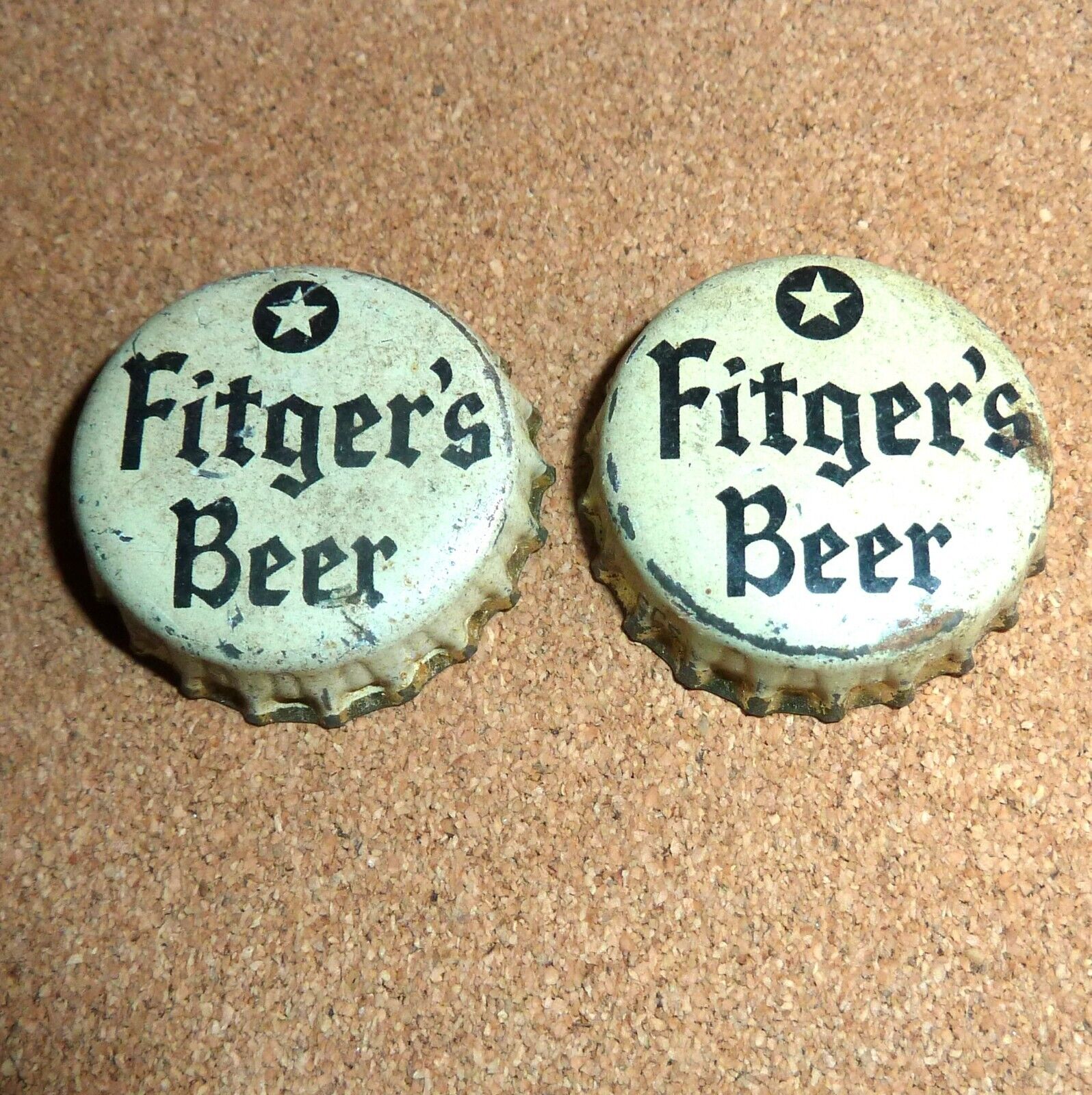 Two Fitger\'s  Beer Cork Lined Beer Bottle Caps Duluth MN Lot of 2