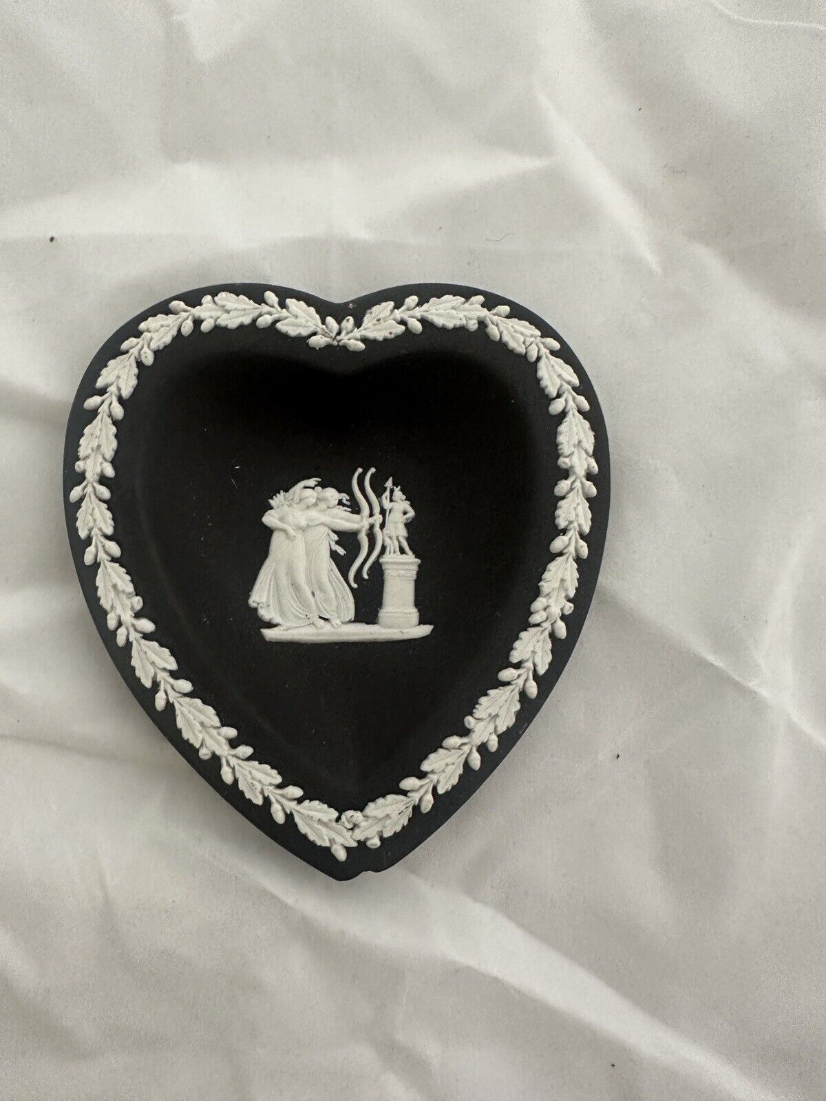 Wedgwood Vintage Black Jasperware Heart Shape Trinket Dish England