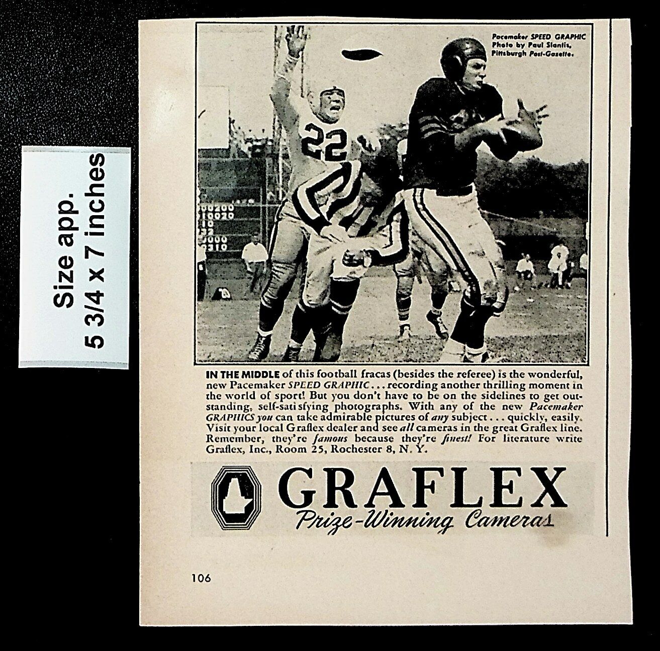 1948 Graflex Cameras Football Game Referee Hurt Vintage Print Ad 28424