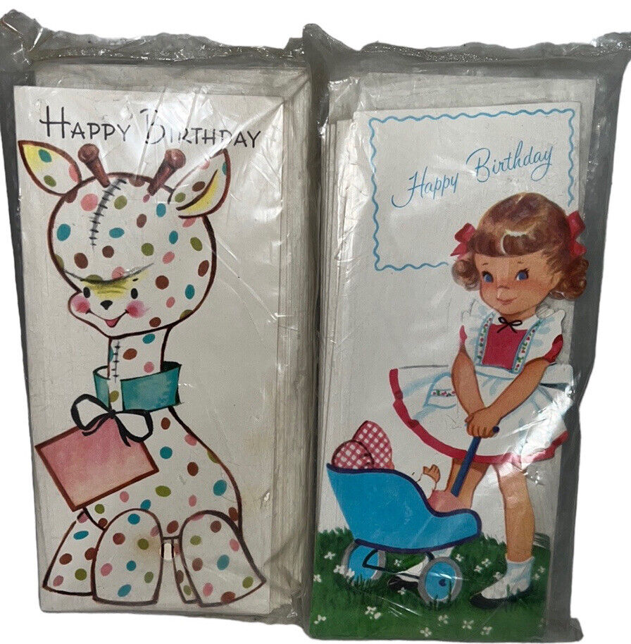 Vintage 50s Children’s Birthday Greeting Cards~20 NIP~Girl~Doll~Giraffe