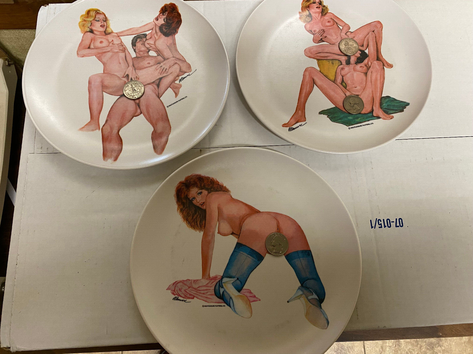 Set of 3 Vintage 80s 1982 Pleasure Platters Mens Magazine Novelty Plates Nude