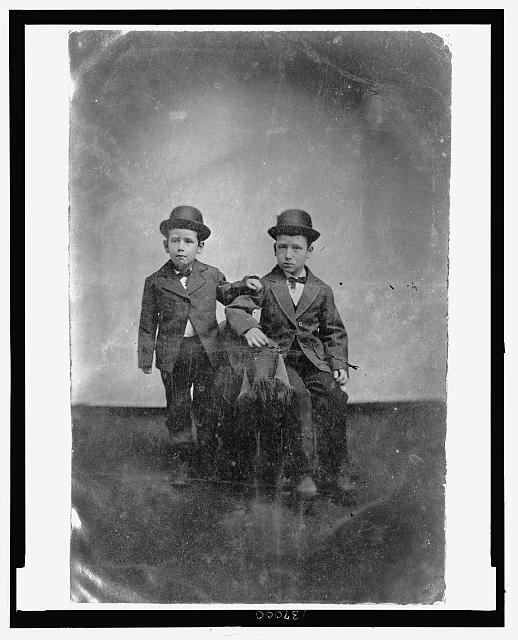 Photo:Full-length of two boys wearing suits,hats,1893,Portrait Photograph