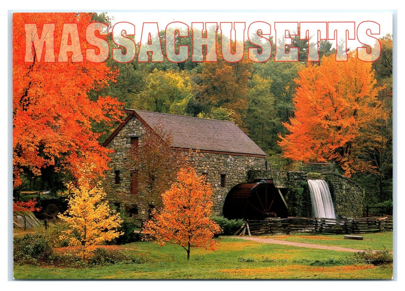 Postcard The Grist Mill in Autumn, Sudbury MA K76