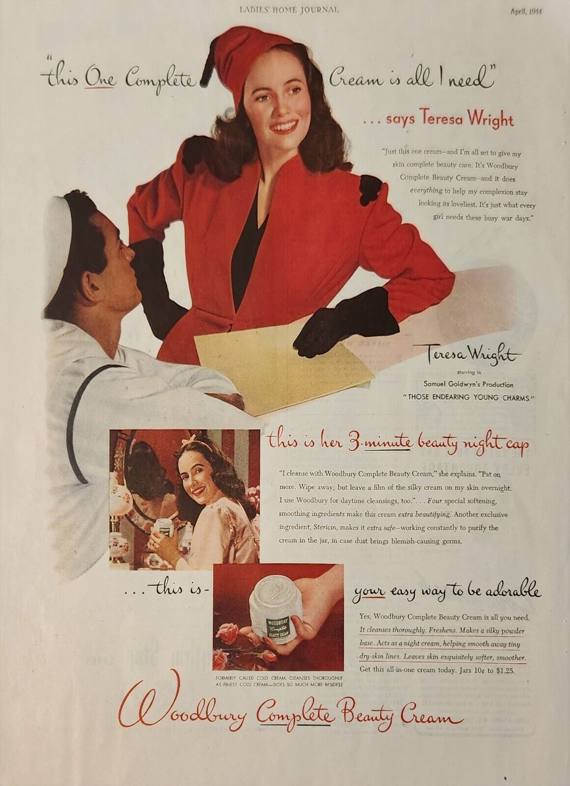 1944 Woodbury Beauty Cream Vintage Ad Teresa Wright is all I need