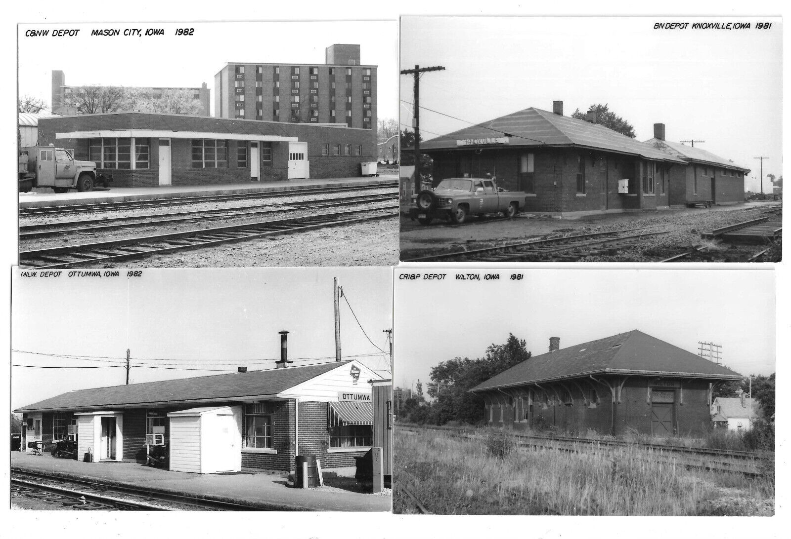 4 Train Depots Wilton Knoxville Ottuma Mason City IA Iowa RPPC Postcards