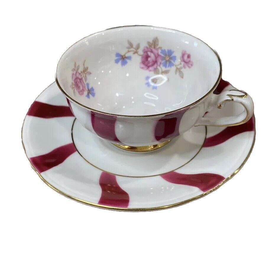 Imperial Bavaria Germany  Pink , blue and White Dainty Tea Cup and Saucer