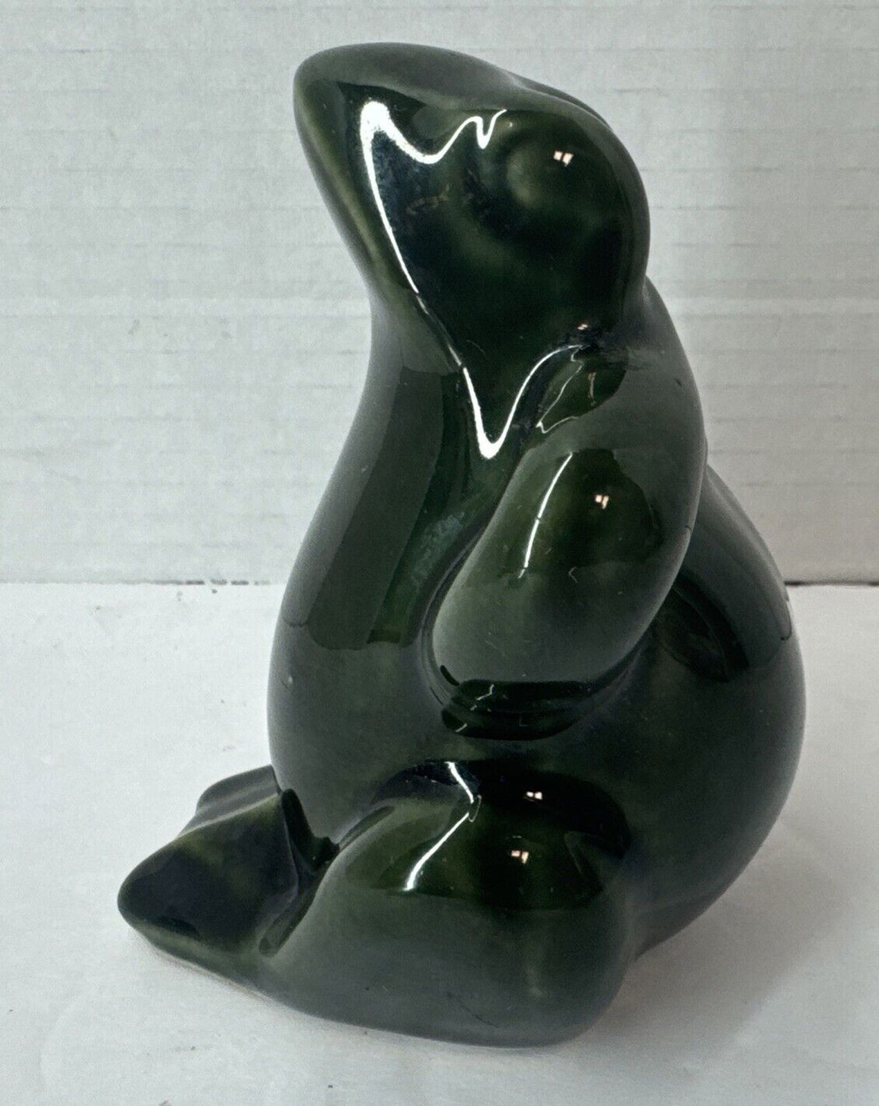 Vintage Frog Figurine Glazed Ceramic Hand Painted Green Hands Behind Head