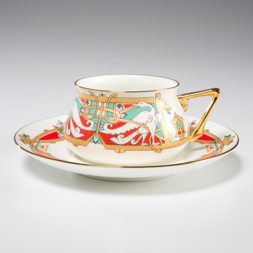 Russian Lomonosov Imperial Porcelain Tea Cup & Saucer Barbara Walters Collection