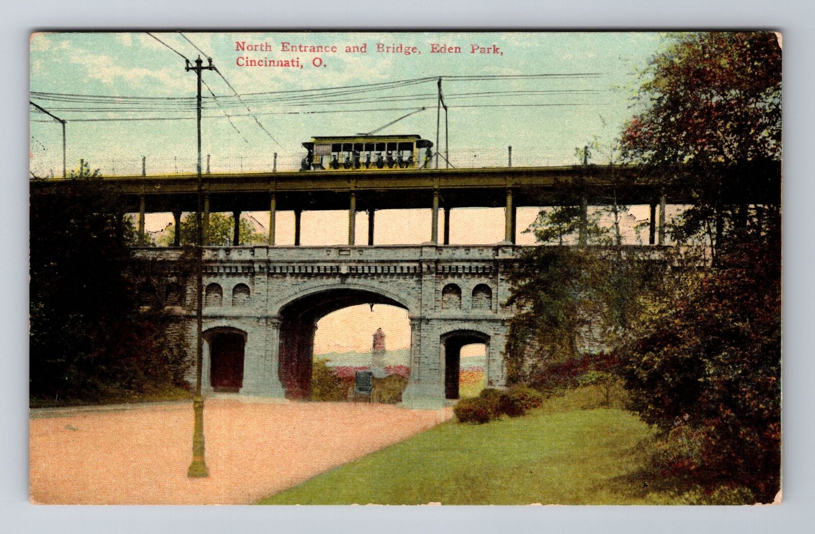 Cincinnati OH-Ohio, Eden Park North Entrance & Bridge, Antique Vintage Postcard