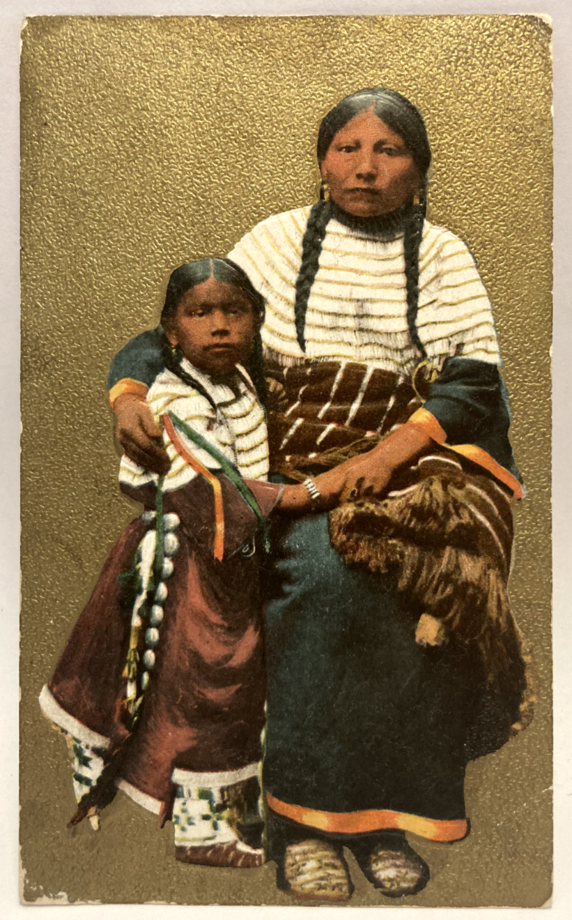 1910 Native American Mother & Child, Indian, Gold Background, Vintage Postcard
