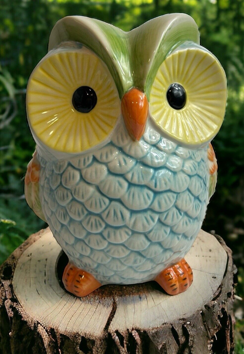 Big Eyed Ceramic Owl Piggy Bank Beautiful Colors 8 in Hold Lots Of Coin