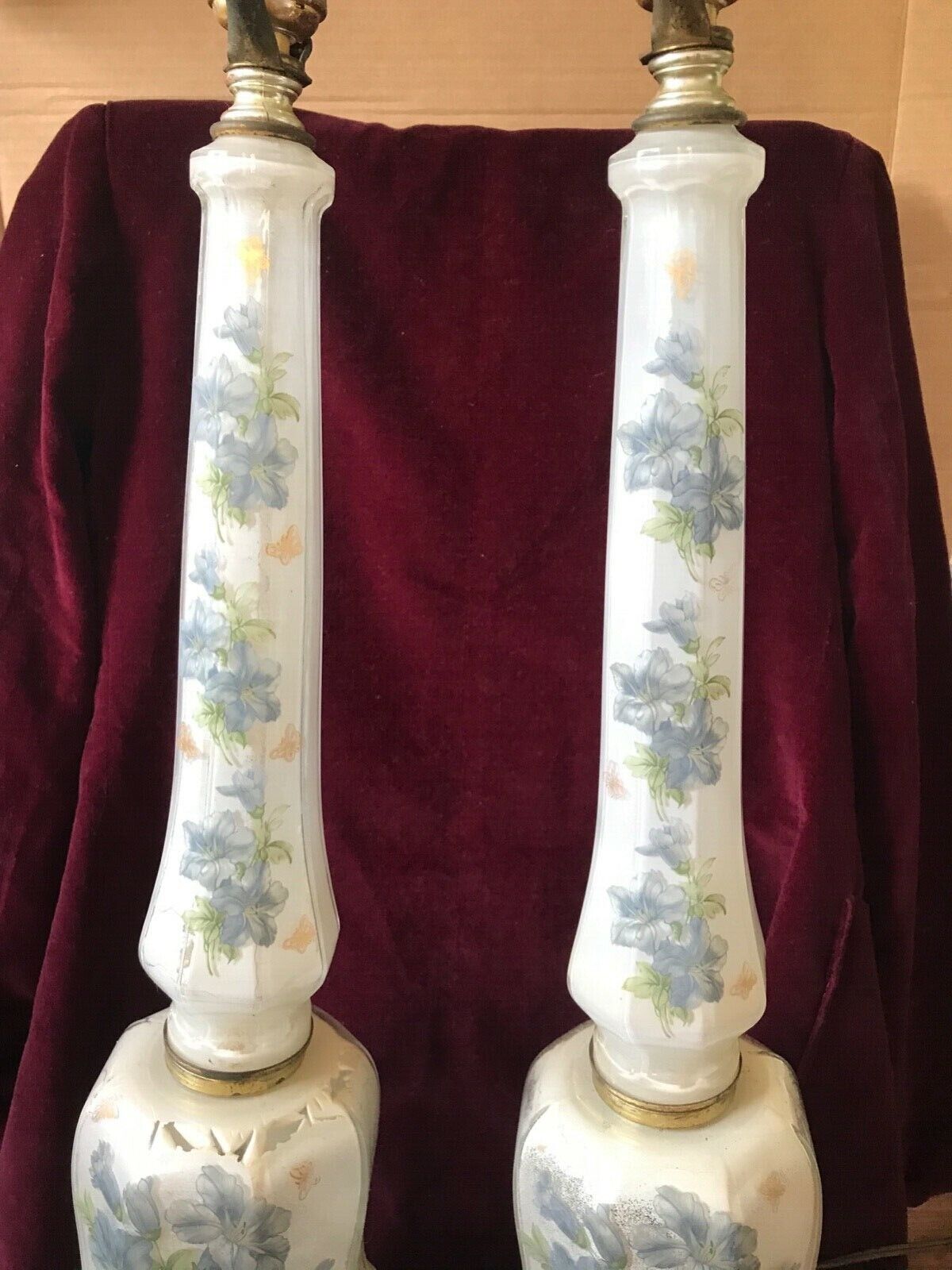 vintage working blue flowers and butterflies lamps