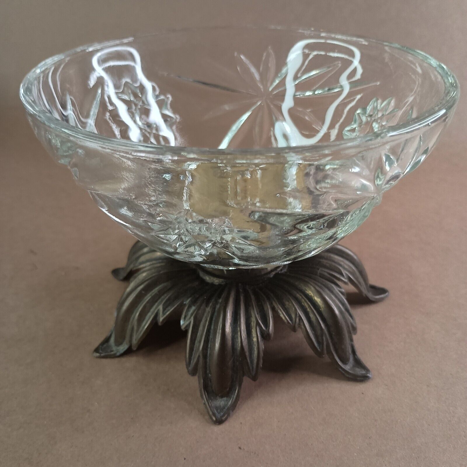 Vintage Glass Bowl with Metal Base 5\
