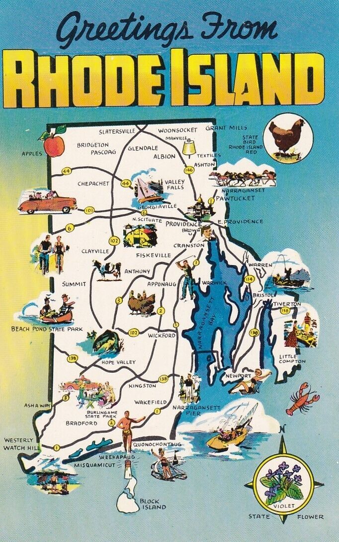 c1960 Greetings from Rhode Island, Map of Activities. Unposted