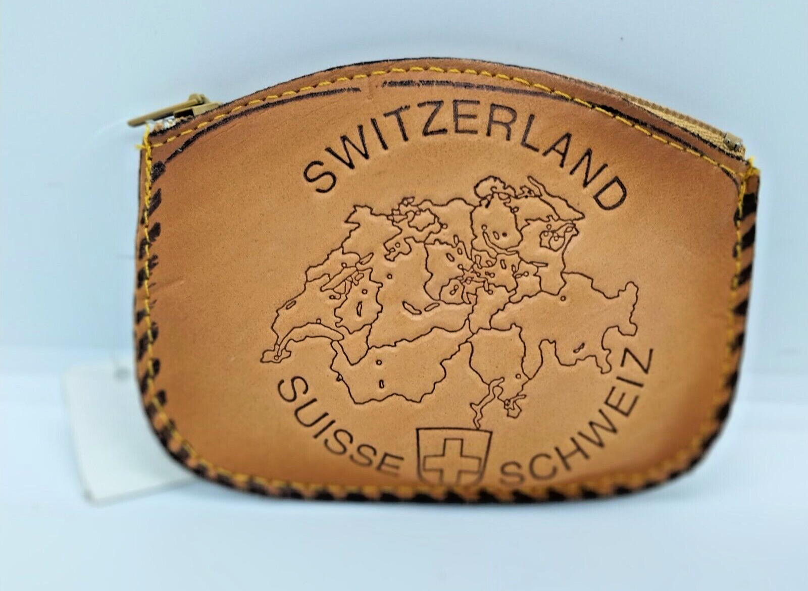 Vintage Leather Coin Purse Souvenir Switzerland Suisse Schweiz Zippered New NWT