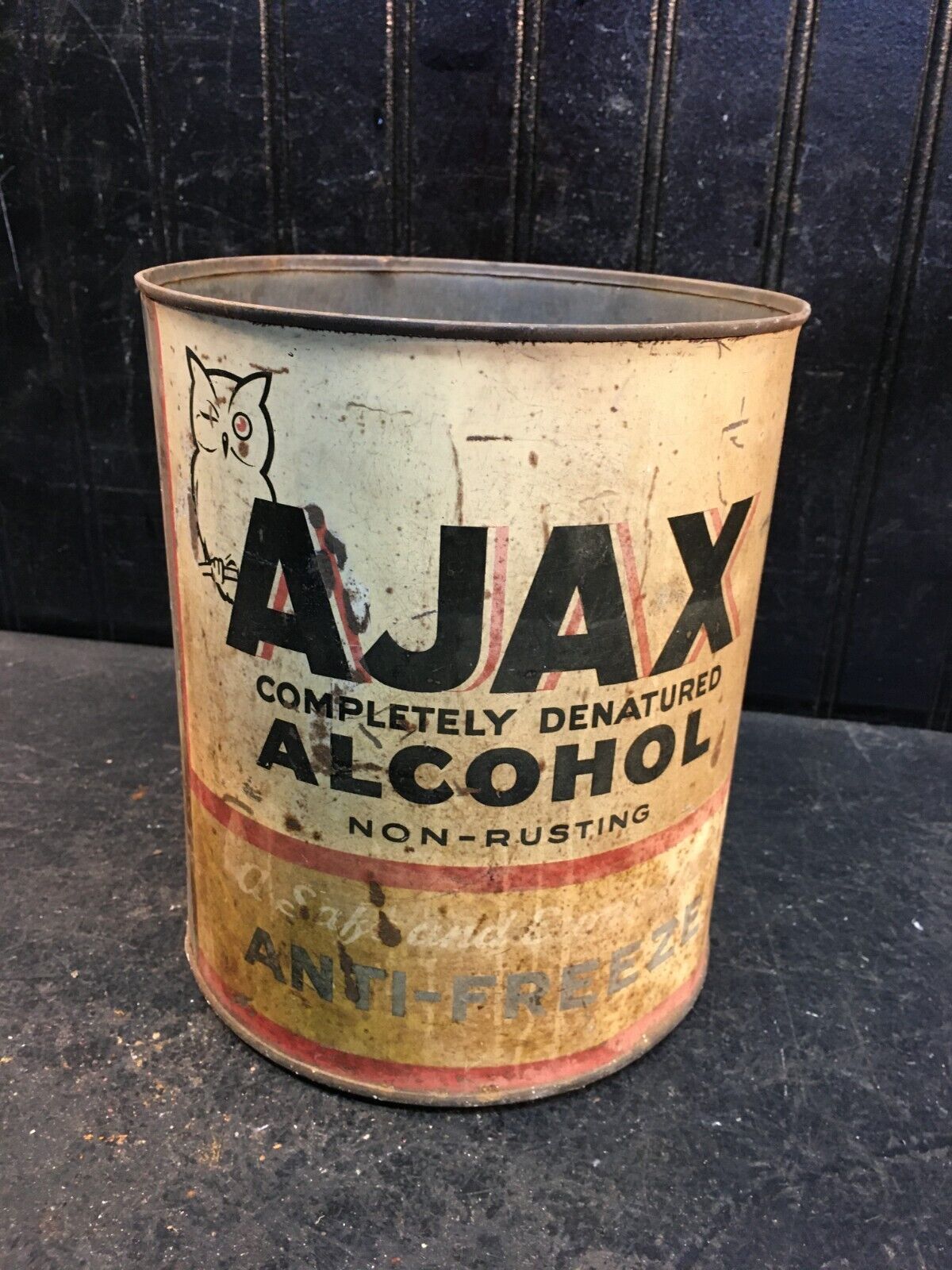 Vintage 1950s AJAX ANTI-FREEZE ALCOHOL EMPTY CAN Garage Art Sign