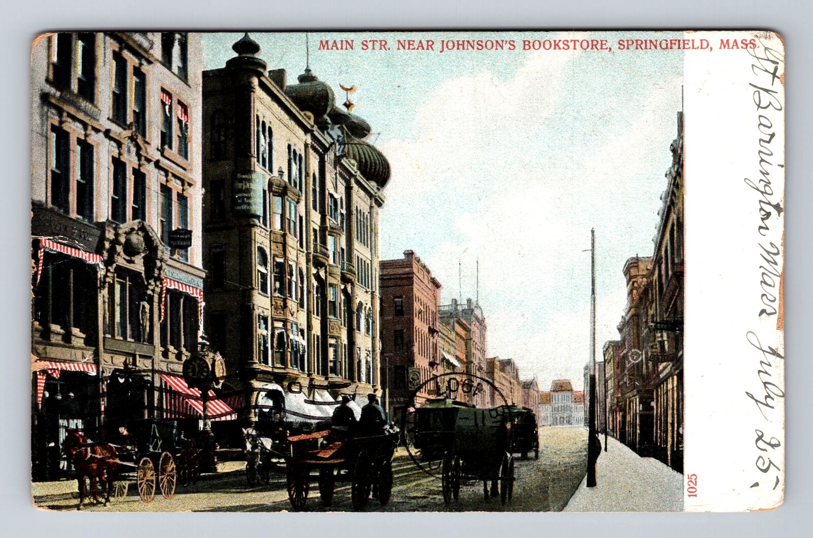 Springfield MA-Massachusetts, Main Business District, Antique Vintage Postcard