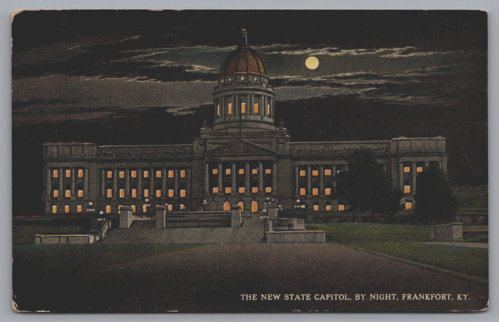 The New State Capitol By Night Frankfort Building KY Kentucky Vintage Postcard