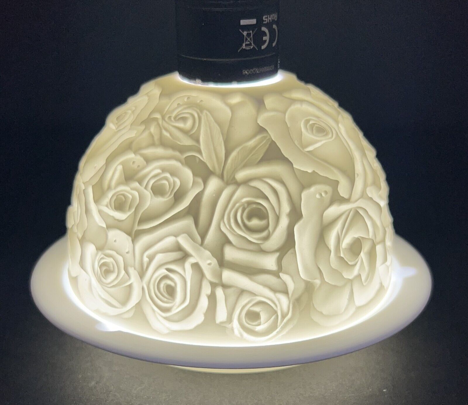 Bernardaud Limoges, White Bisque Lithophane Dome Floral Votive Candle Holder