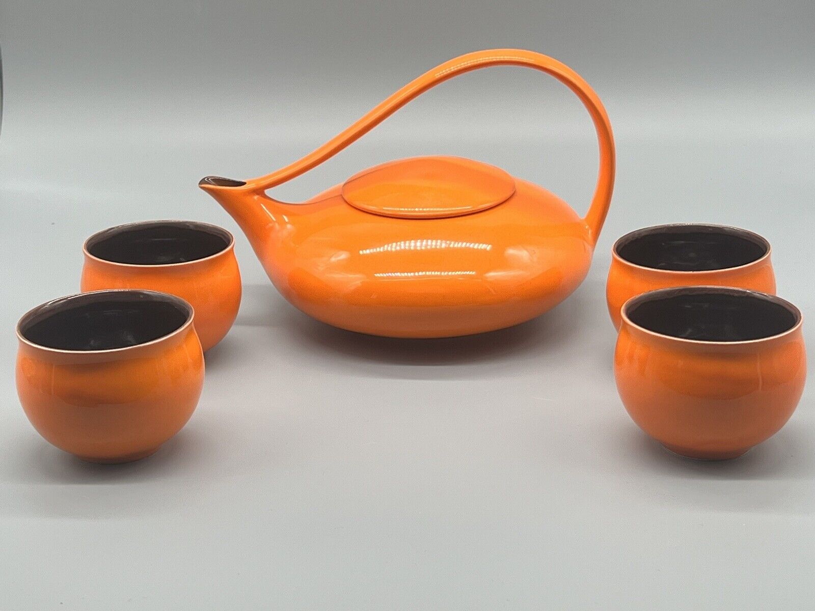 Teavana Judith Weber Orange Teapot Set w Ceramic Cups - Modern Gorgeous