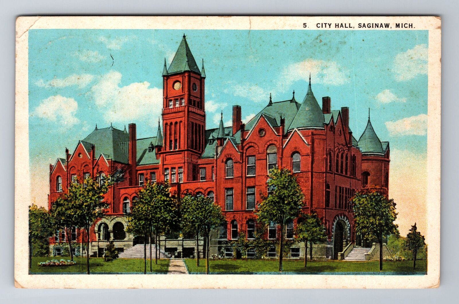 Saginaw MI-Michigan, City Hall, Antique Vintage Souvenir Postcard
