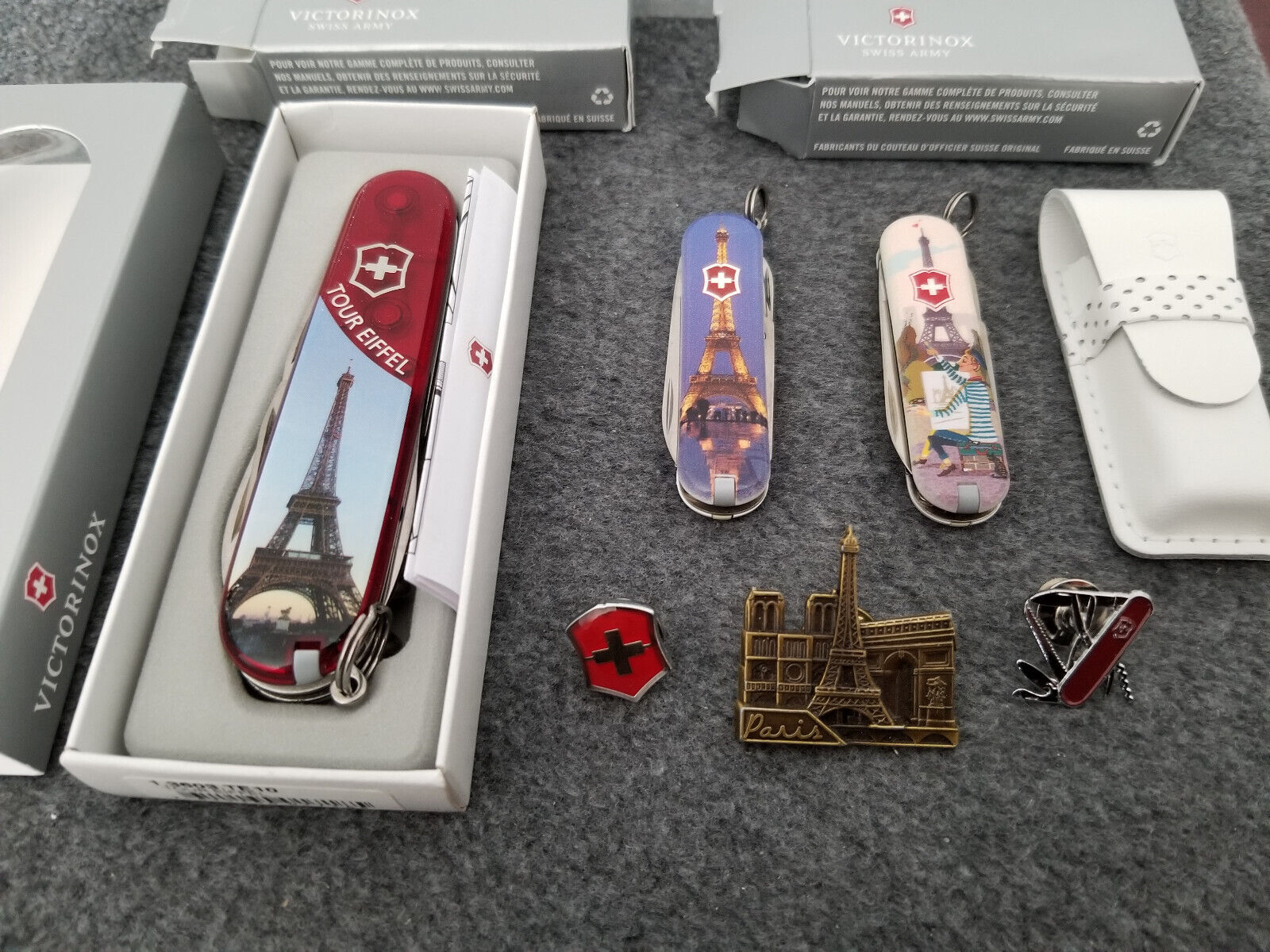 Victorinox rare lot one Spartan and two Classic SD with Eiffel Tower 