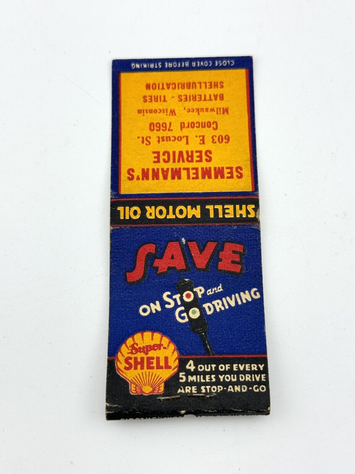 Matchbook Cover Shell Motor Oil - Gas Oil Auto Milwaukee WI nascar Ad