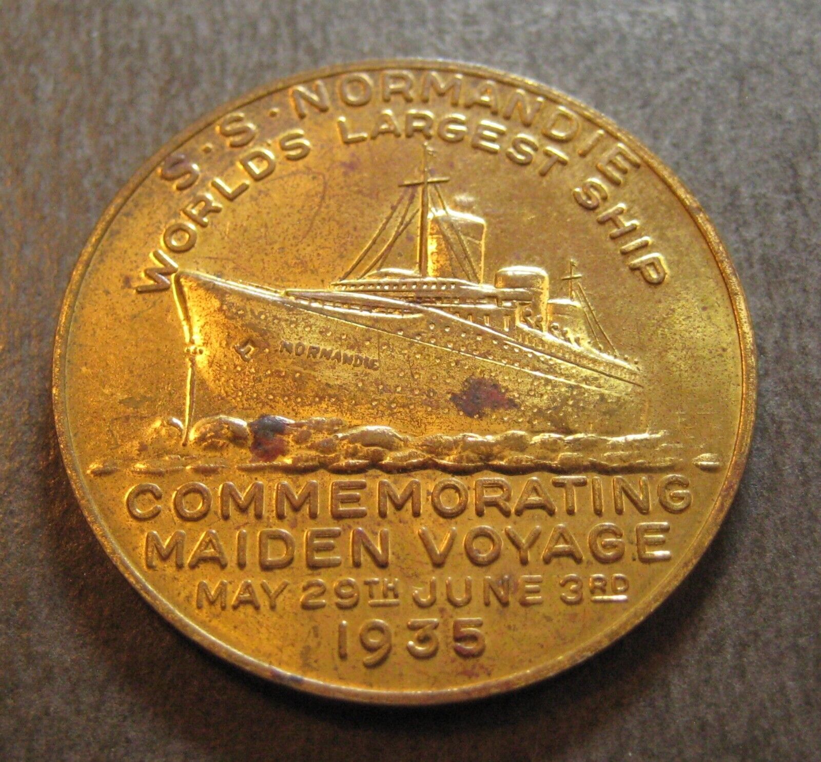 S.S. Normandie 1935 Maiden Voyage Commemorative Medal - Transatlantic (P4196)