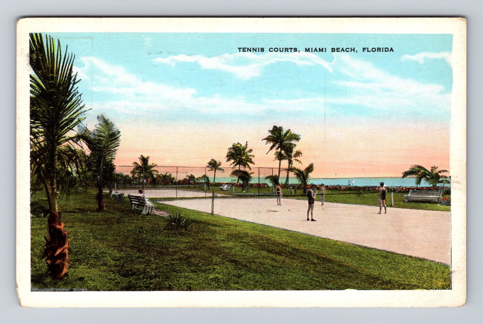 Miami Beach FL-Florida, Tennis Courts, Antique, Vintage Souvenir Postcard
