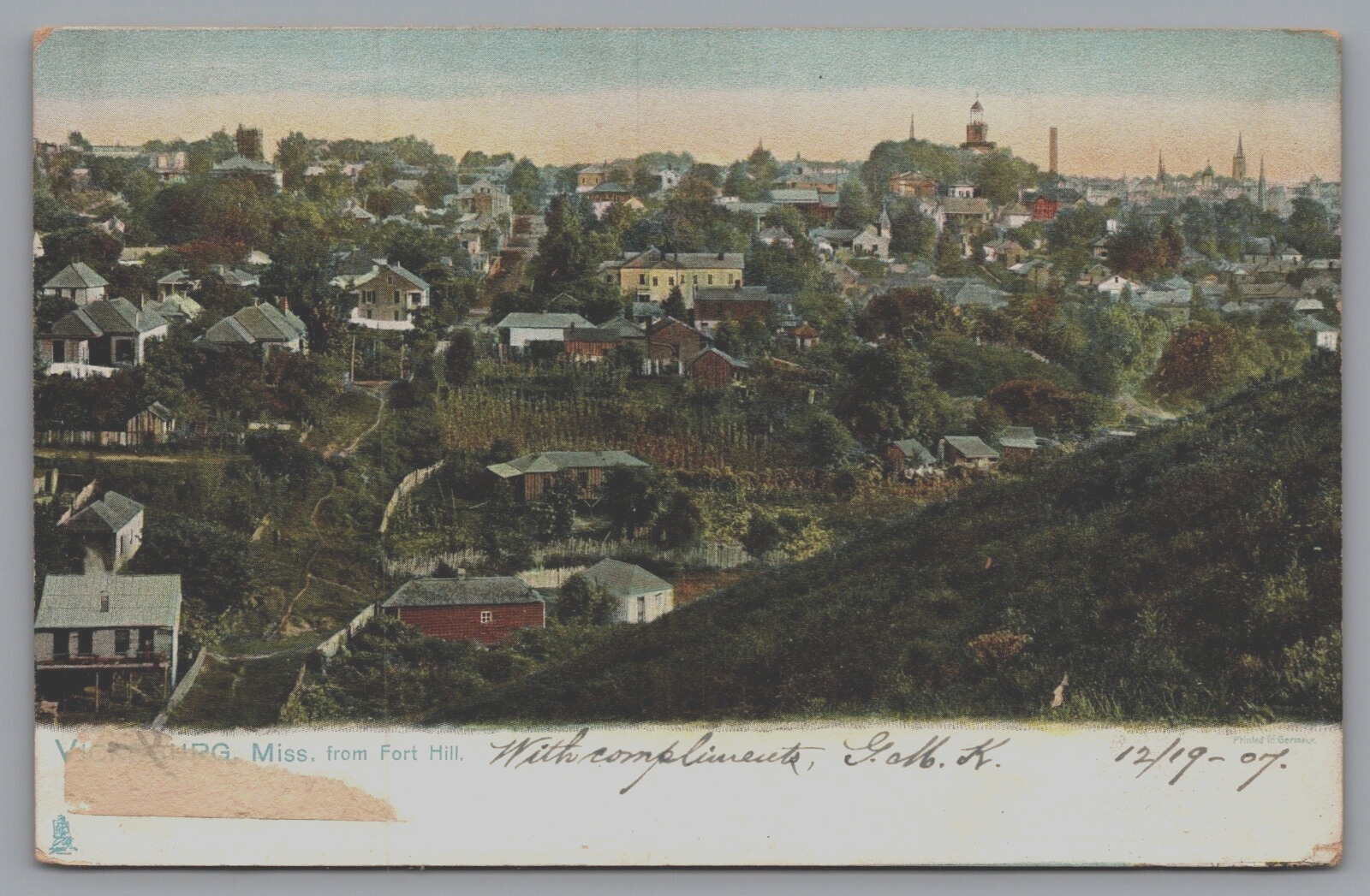 View From Fort Hill Vicksburg Mississippi WARREN COUNTY Vintage Postcard TUCK