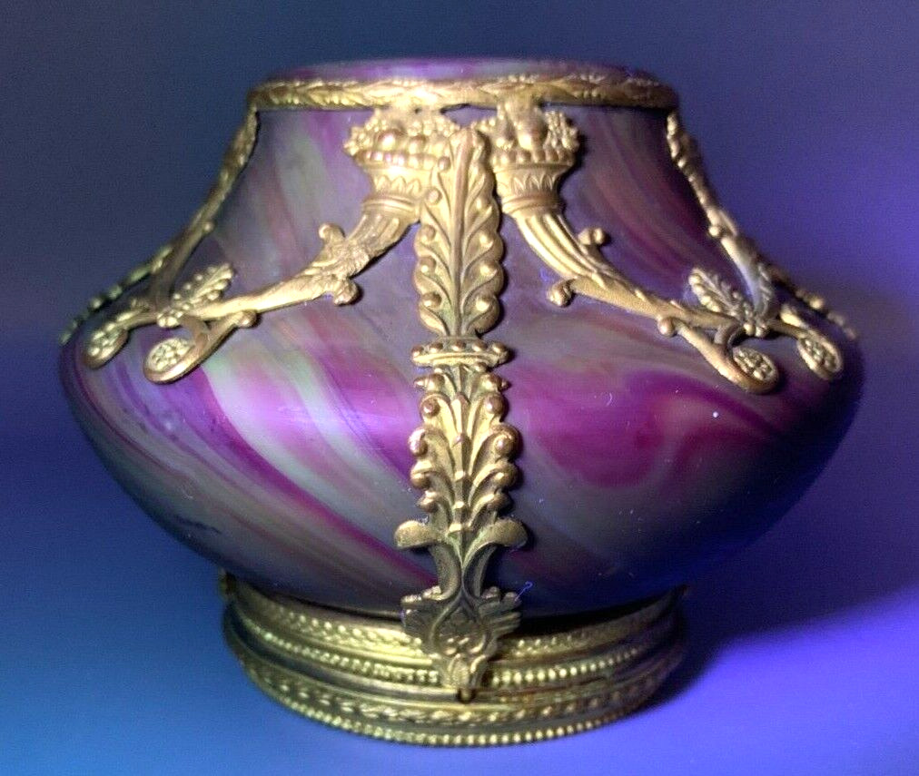 UV GLOW SEVRES LITHYALIN GLASS VASE BOWL ORMOLU GILT EMPIRE ANTIQUE MARMORIERTES