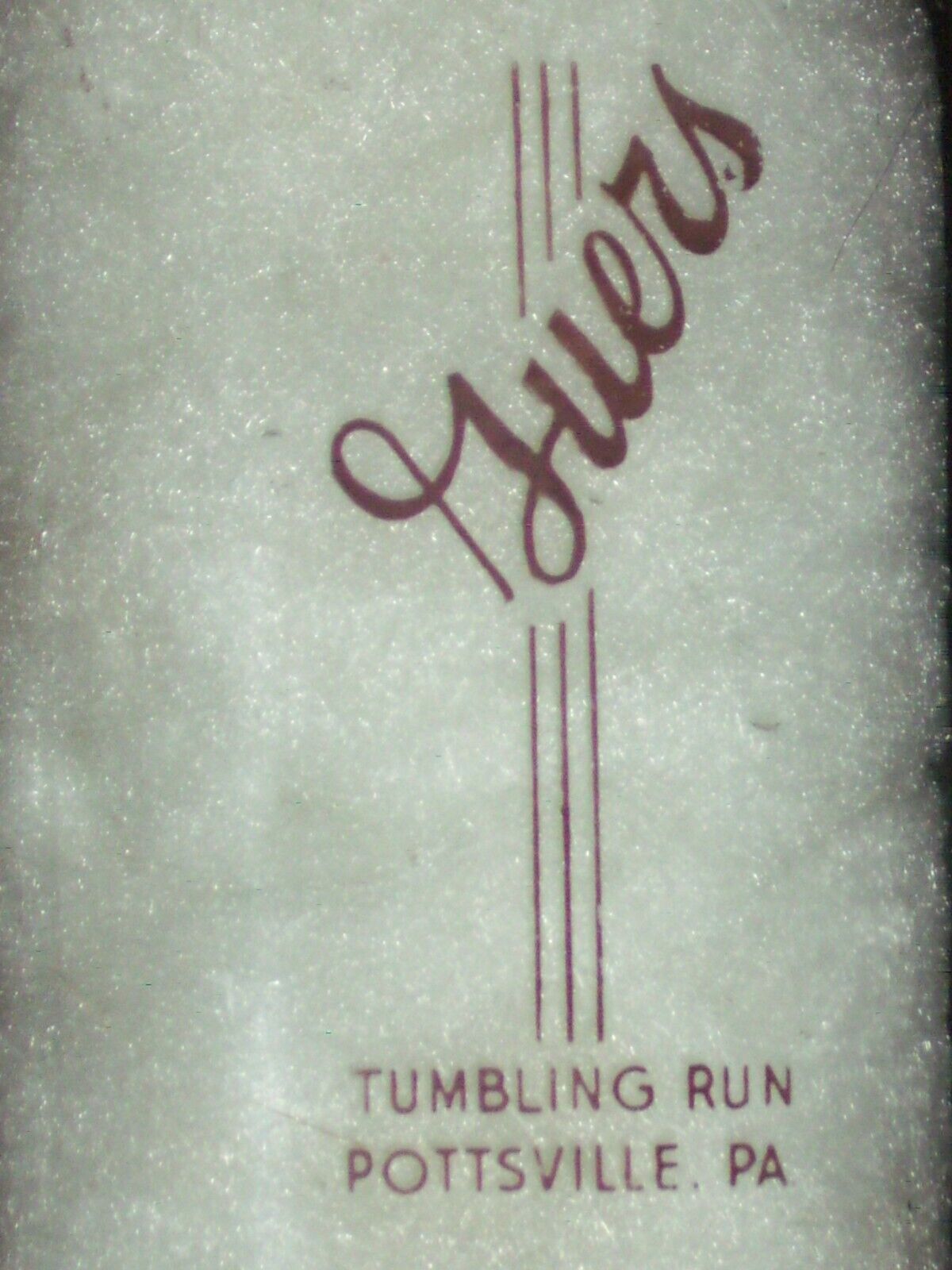 Rare 1962 pyroglazed  Guers Tumbling Run Pottsville, Pa. 1/2 pt. milk bottle  