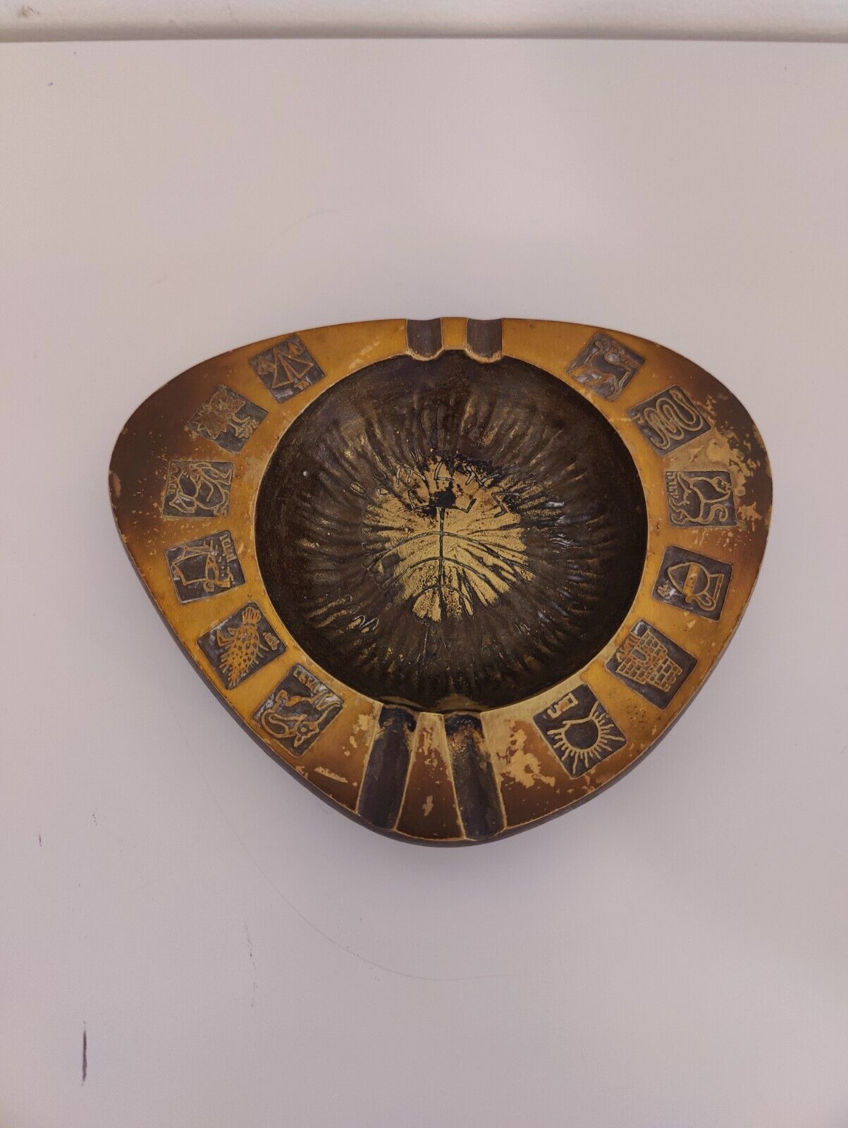 Mid Century Dayagi Bronze Zodiac Astrology Ashtray Bowl Israel Judaica