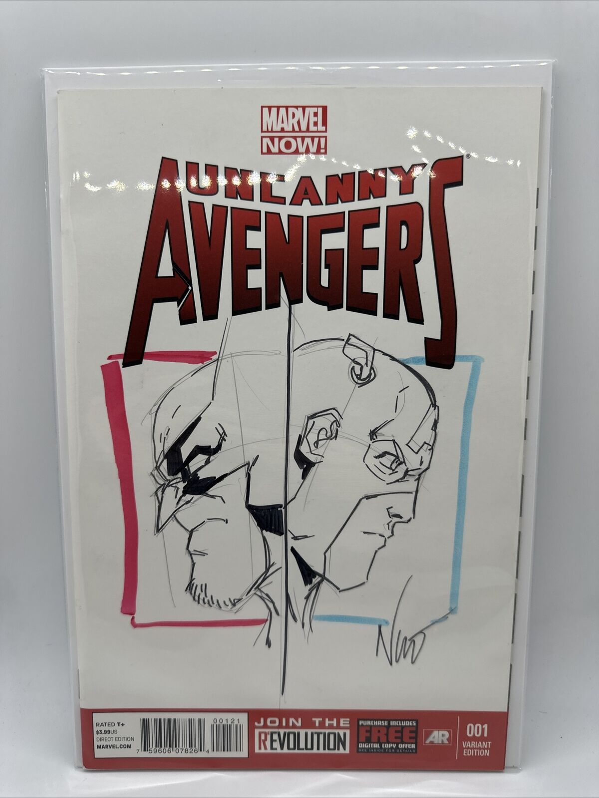 OA Sketch Cover Batman/ Captain America Eddie Nunez On  Avengers  Signed W/COA
