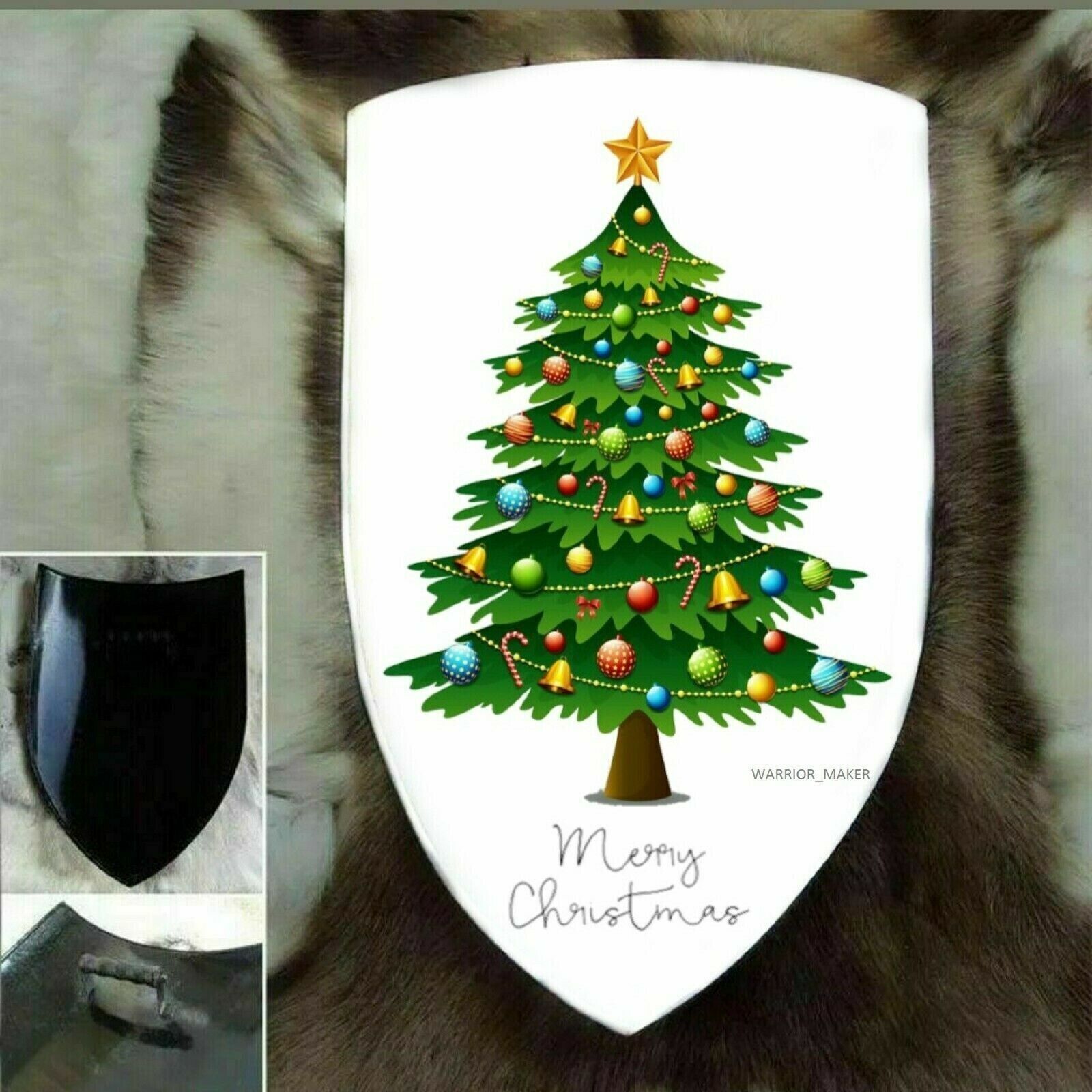 The Christmas Tree Shied Knight Templar Heater Steel Shield with Merry Xmas GIFT