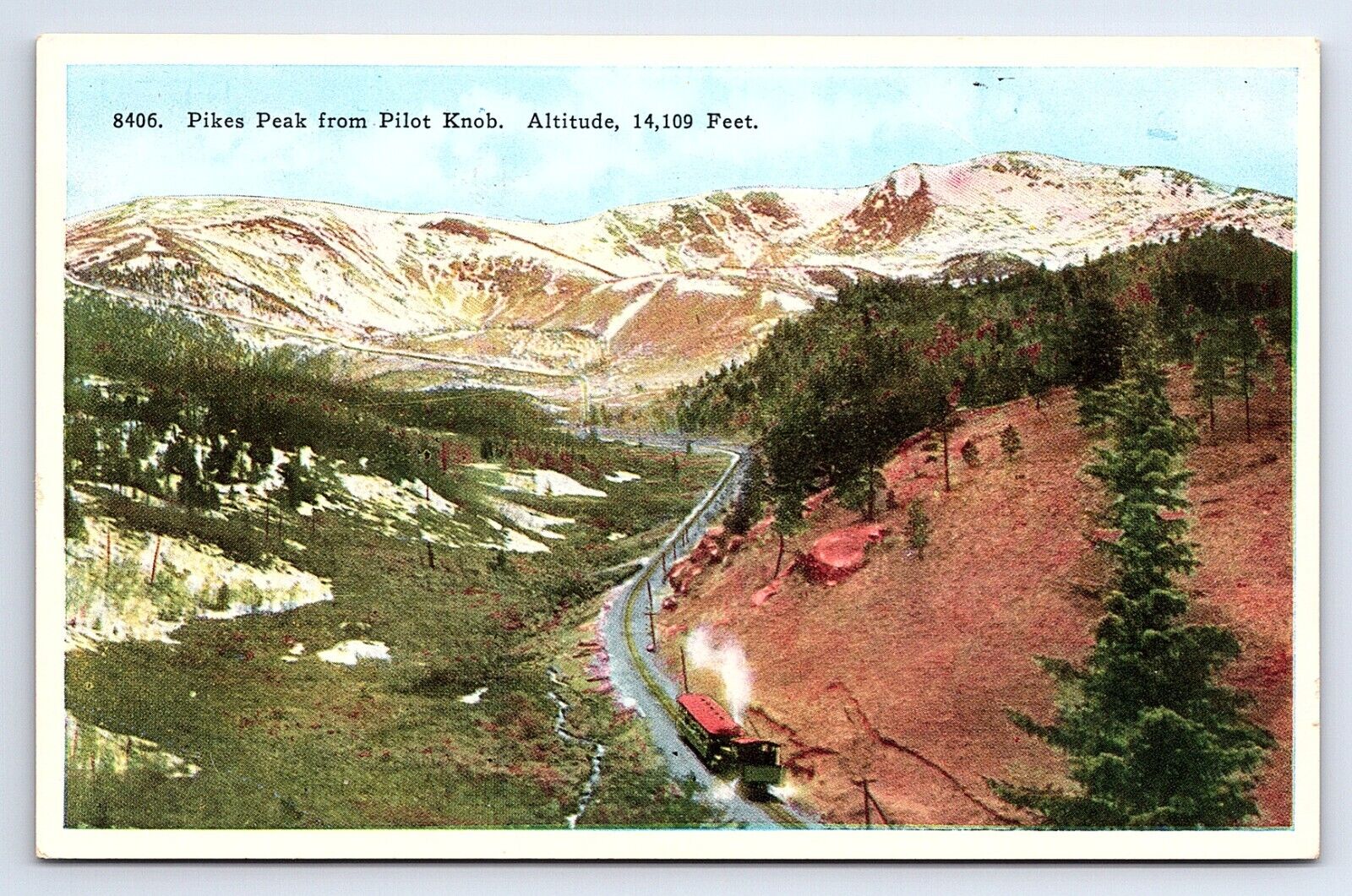 Postcard Pikes Peak From Pilot Knob Train Line Cog Railroad Manitou Colorado