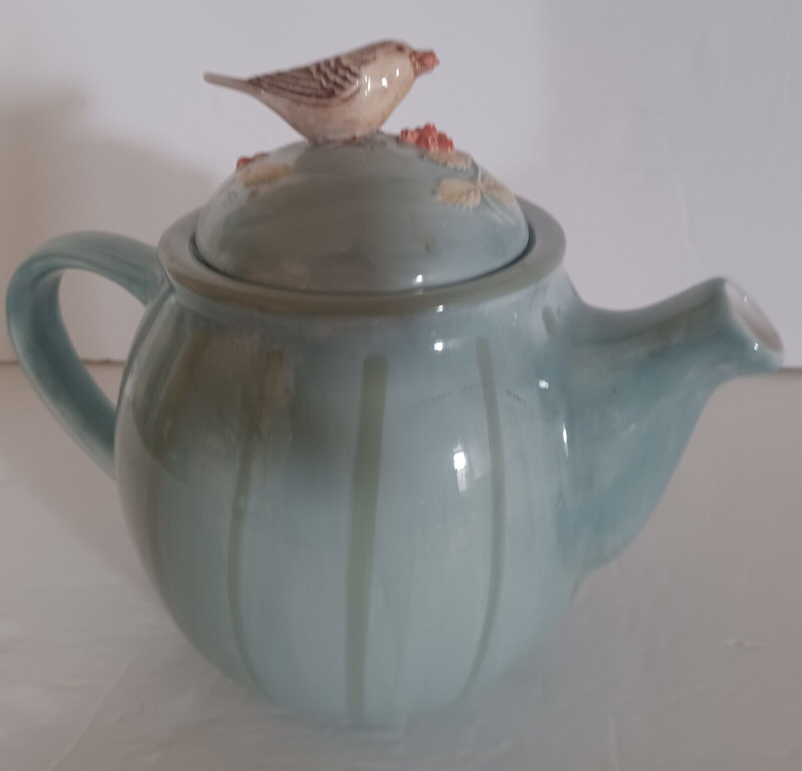Vintage Hallmark Marjolein Bastin 1999 Nature's Blue Gold Teapot Berries Bird 